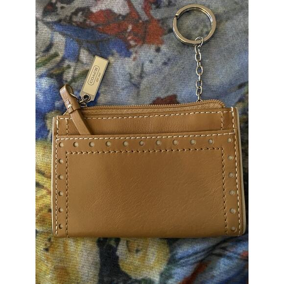 Coach card/change leather key holder beige New - Picture 2 of 5